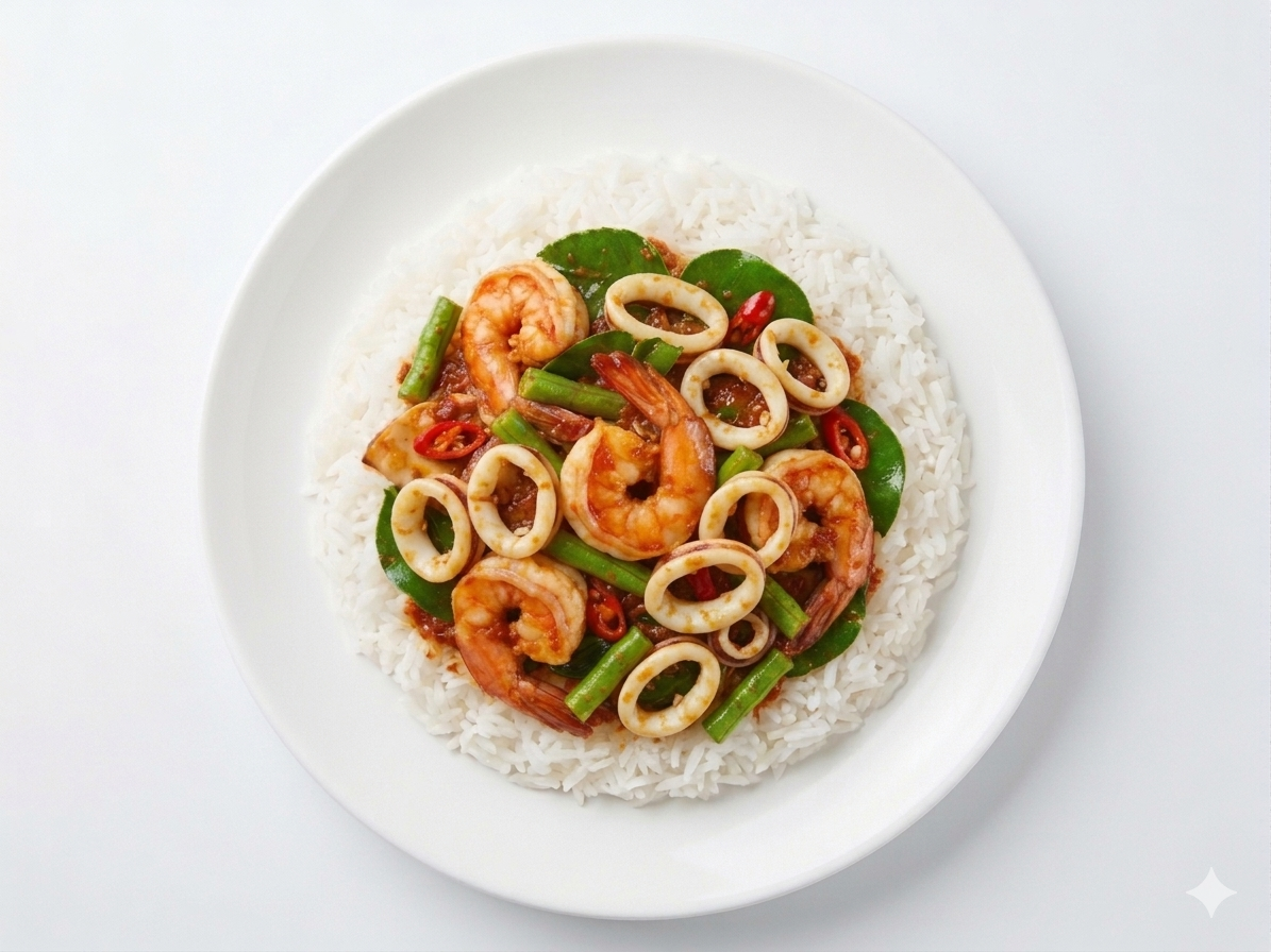 ข้าวผัดเครื่องแกงทะเล