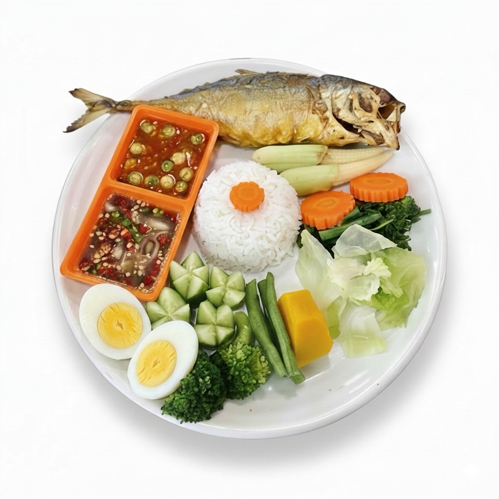 เซ็ทบูดู(ปลาทูทอด+ไข่ต้ม)