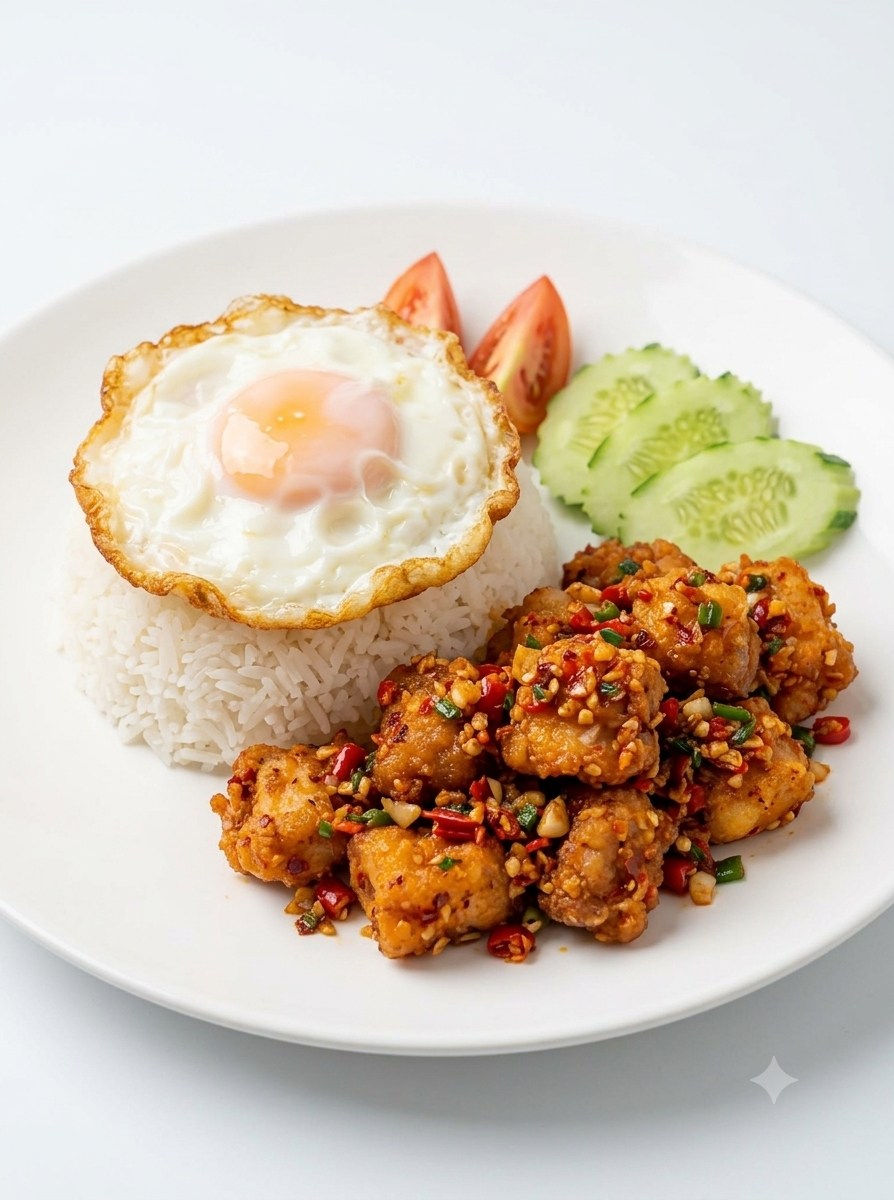 ข้าวไก่คั่วพริกเกลือ
